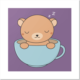 Kawaii Cute Brown Bear Loves Coffee Posters and Art